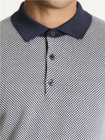 Two Tone Button Through Knitted Polo in Dark Navy