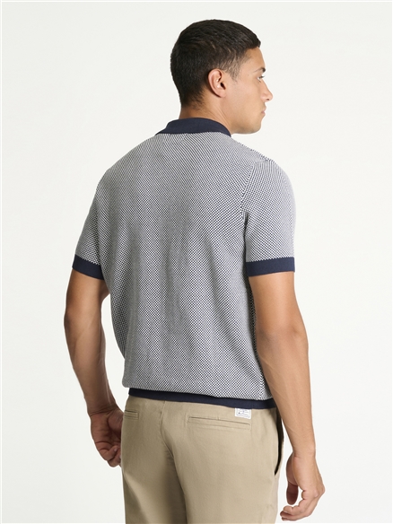 Two Tone Button Through Knitted Polo in Dark Navy