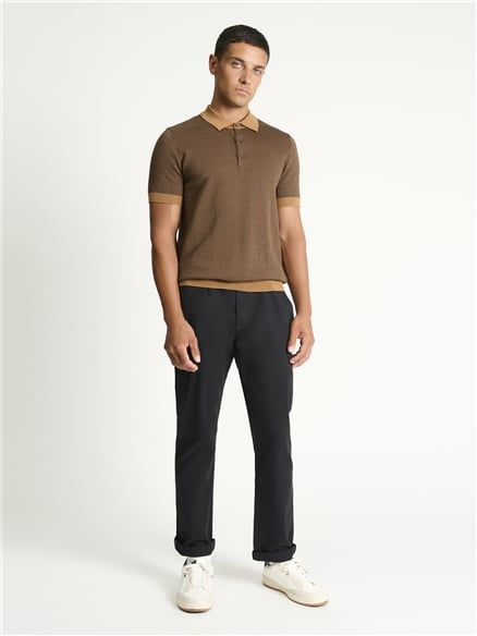 Two Tone Button Through Knitted Polo