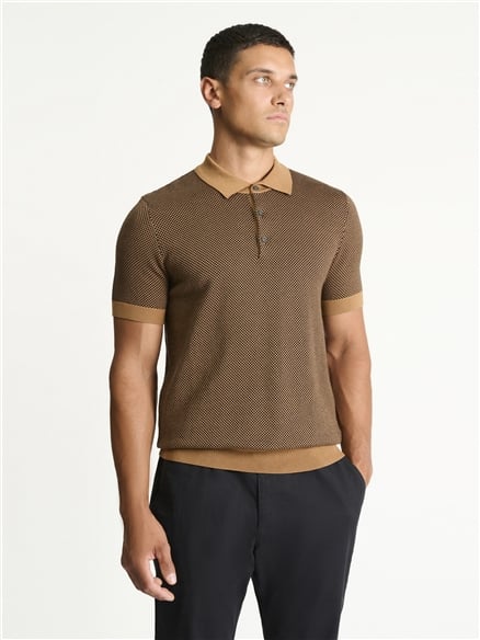 Two Tone Button Through Knitted Polo