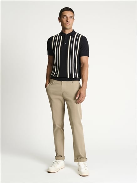 Placement Stripe Knitted Polo in Black