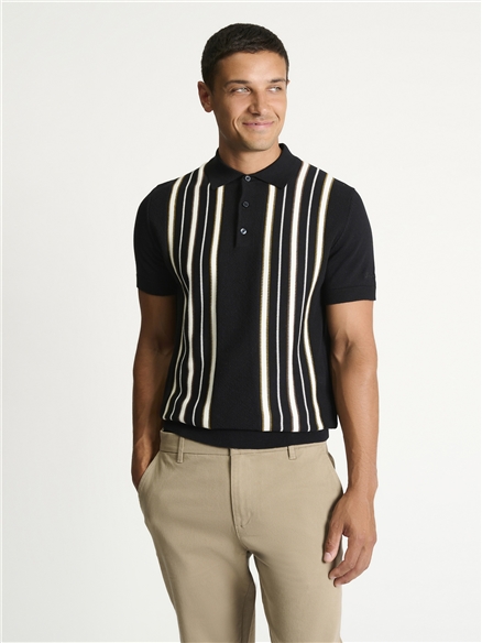 Placement Stripe Knitted Polo in Black