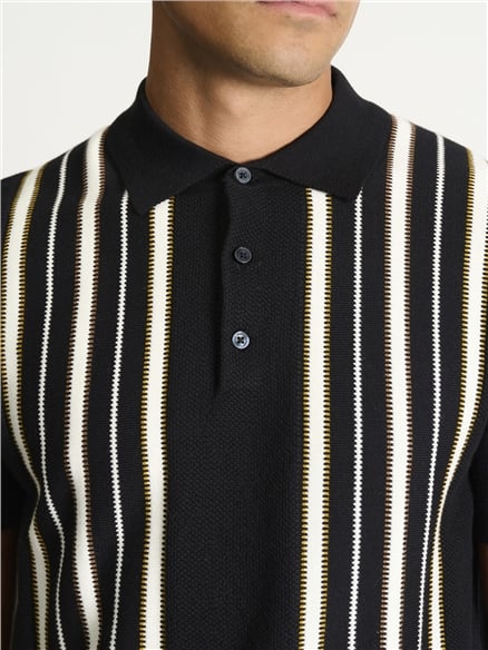 Placement Stripe Knitted Polo in Black