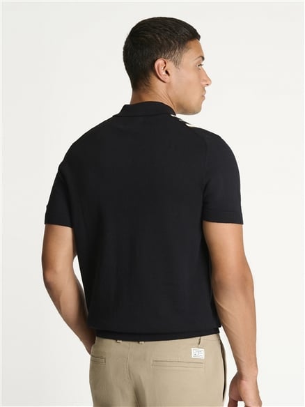 Placement Stripe Knitted Polo in Black