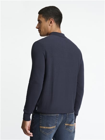 Long Sleeve Vertical Stripe Polo in Dark Navy