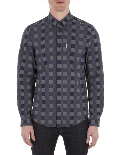 Indigo Long Sleeve Chequerboard Shirt