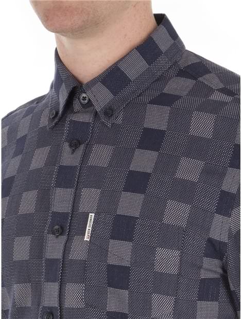 Indigo Long Sleeve Chequerboard Shirt