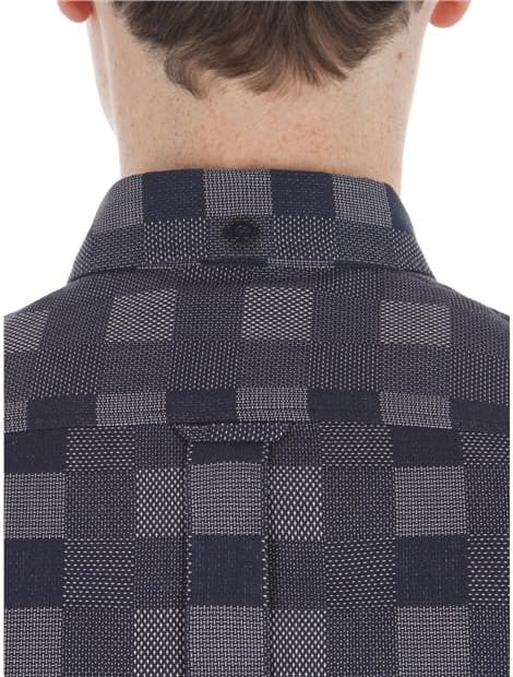 Indigo Long Sleeve Chequerboard Shirt