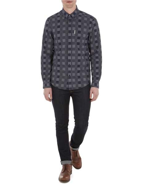 Indigo Long Sleeve Chequerboard Shirt