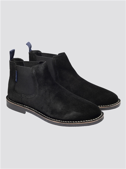 Black Stitch Down Suede Chelsea Boots