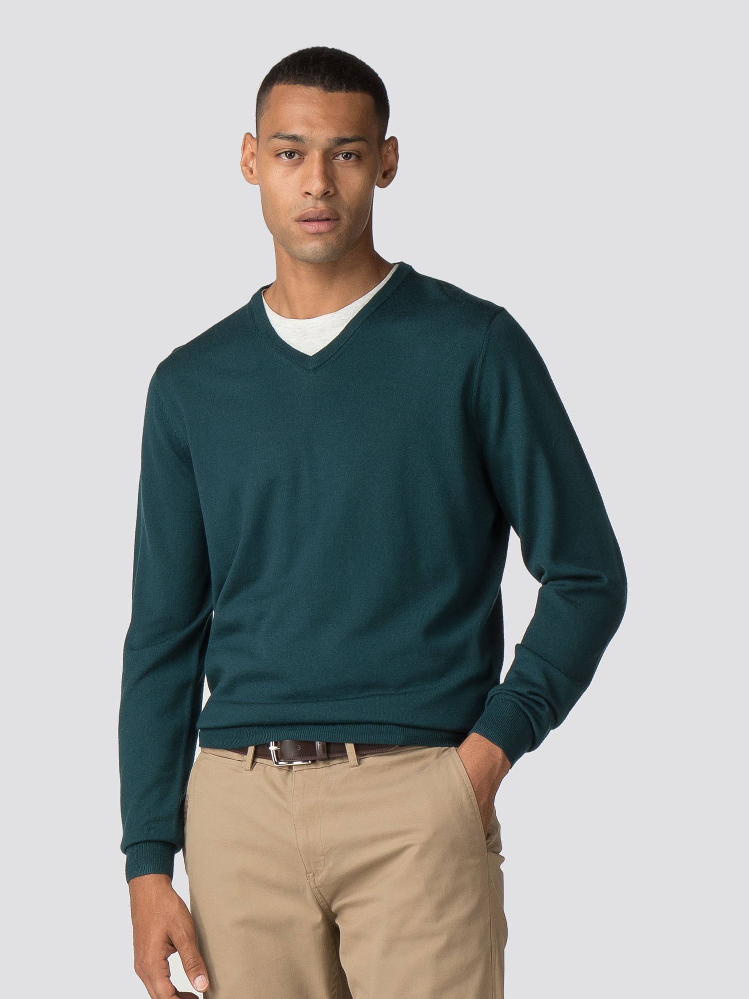 Green Merino V Neck Jumper