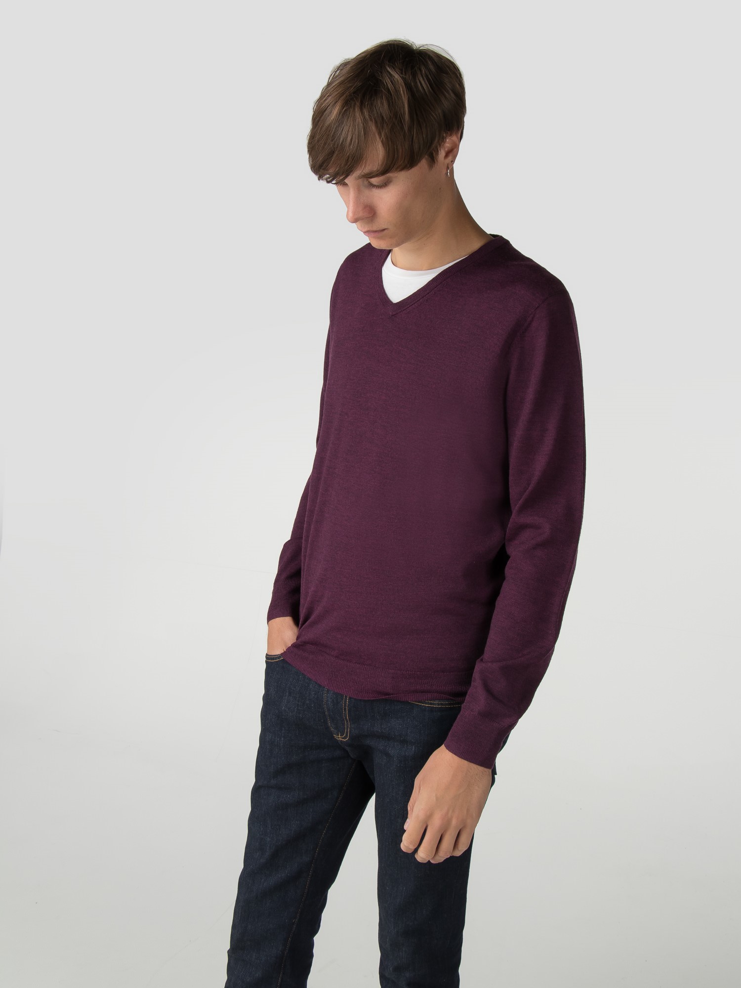 Berry Merino V Neck Jumper