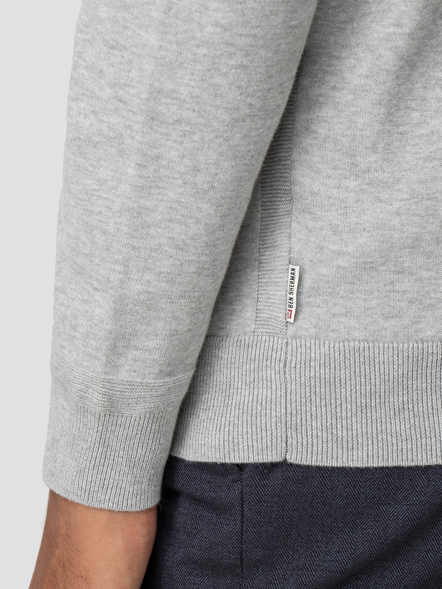 Mid Grey Marl Cotton Long Sleeve Polo