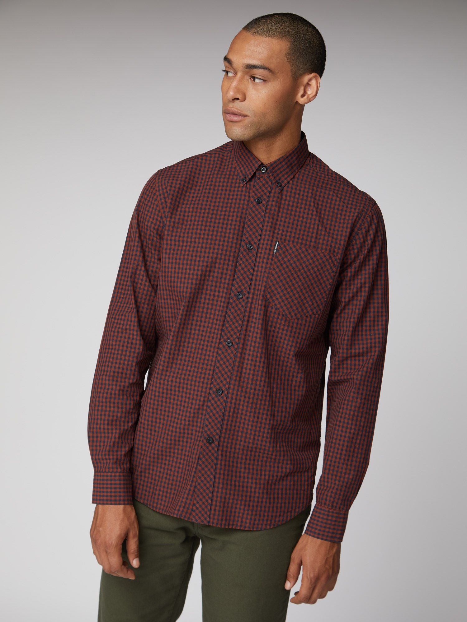 Brown gingham dress shirt hotsell