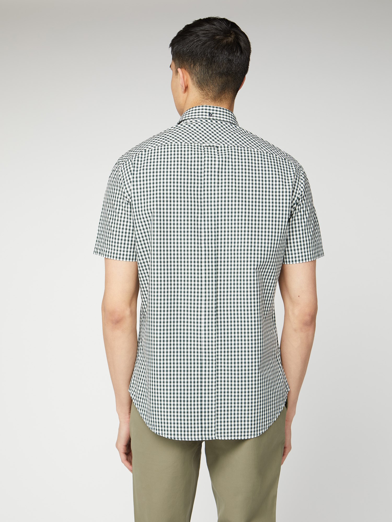 Short Sleeve Dark Green Button Down Gingham Shirt