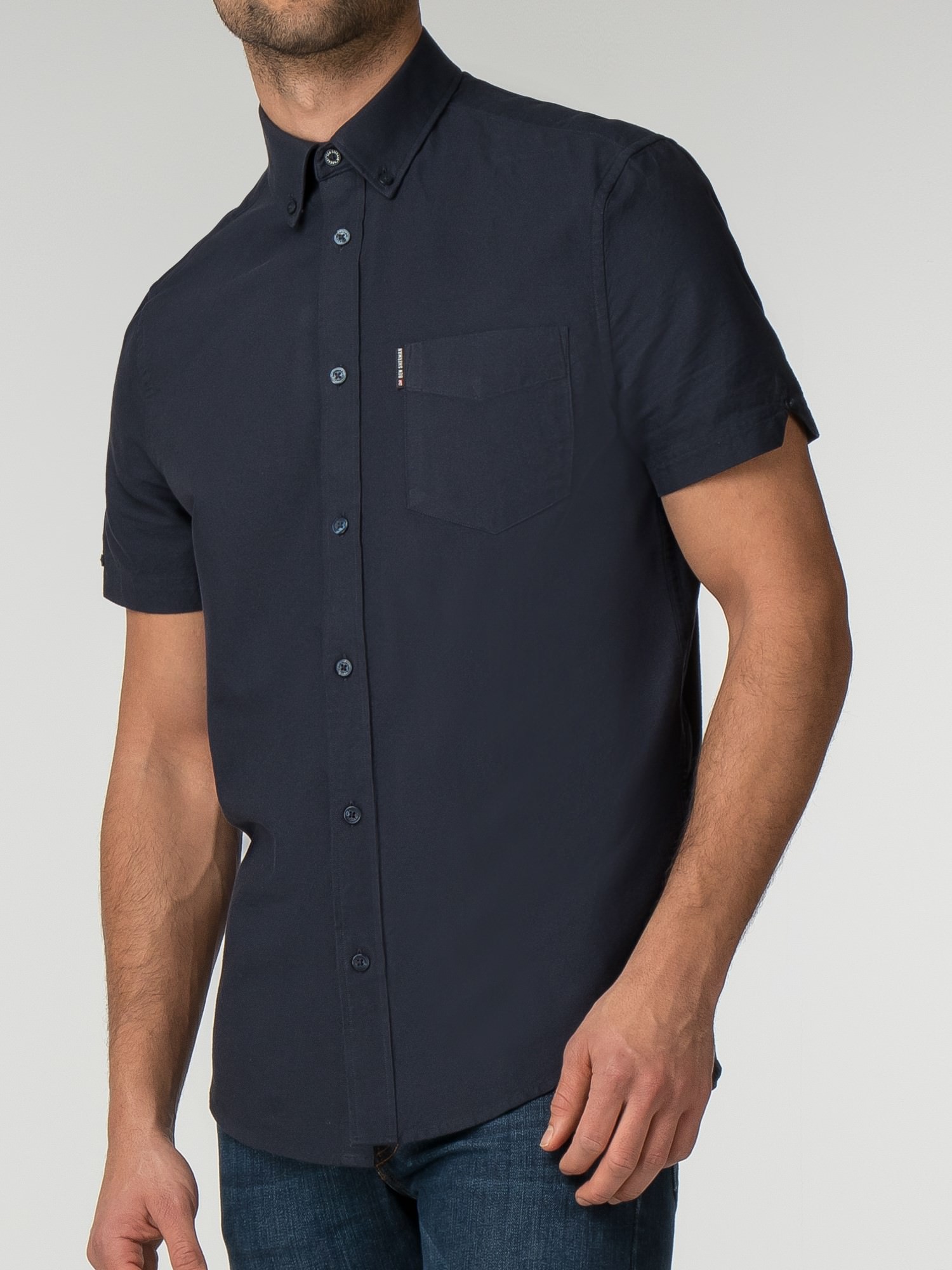 Navy Short Sleeve Plain Oxford Shirt