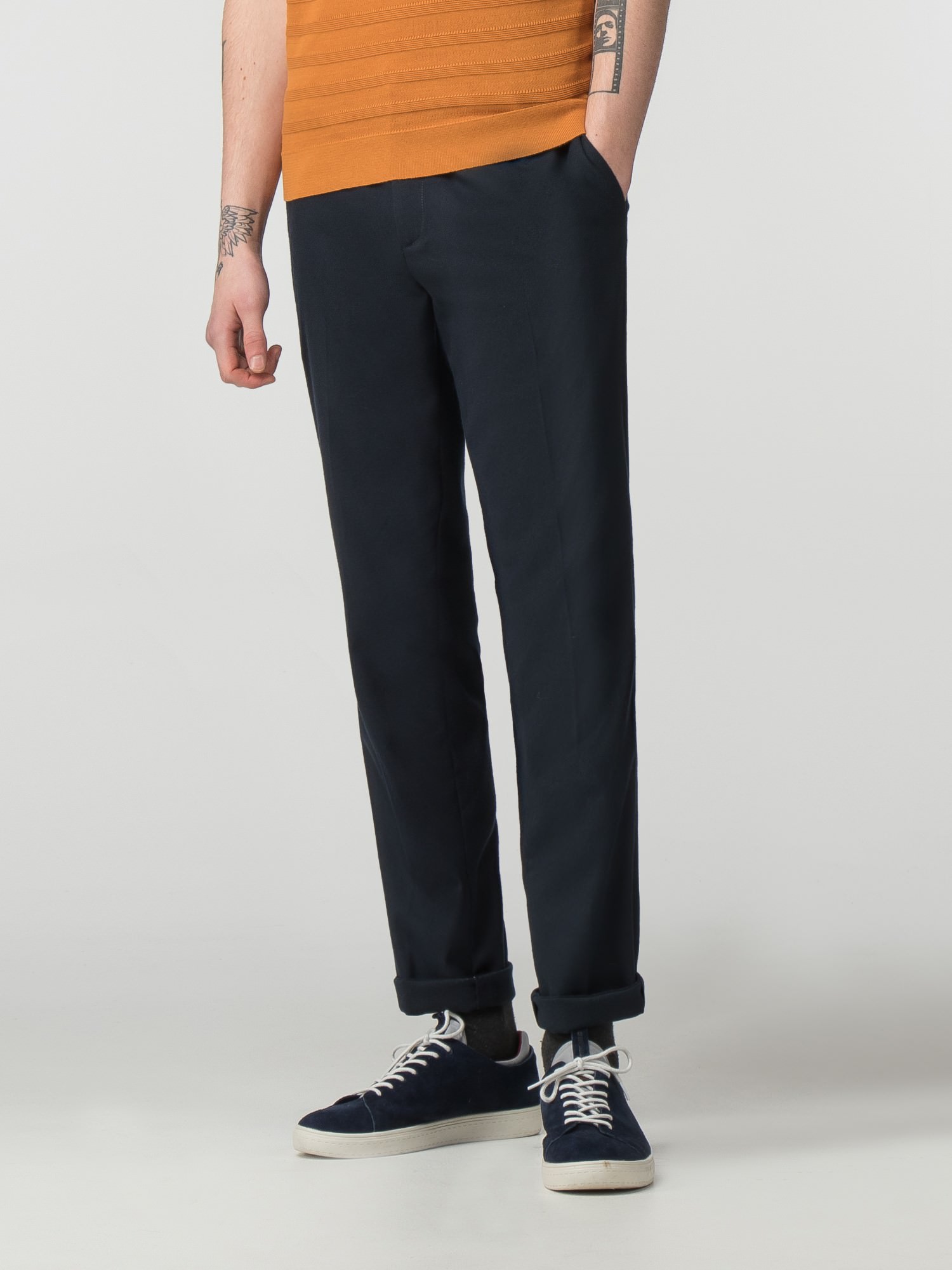 Navy Relaxed Fit Tapered Smart Trouser with Elasticated Back