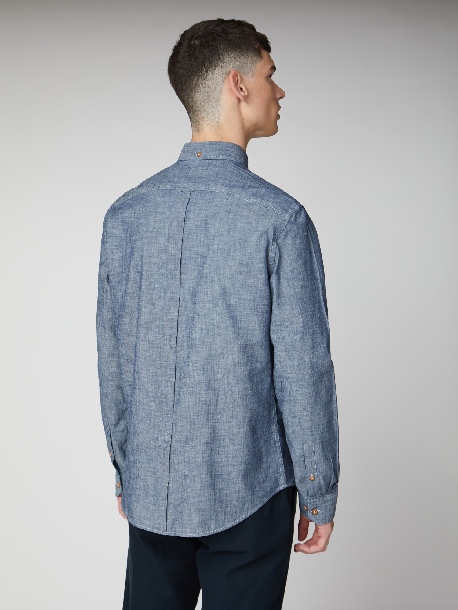 Navy Long Sleeve Chambray Shirt