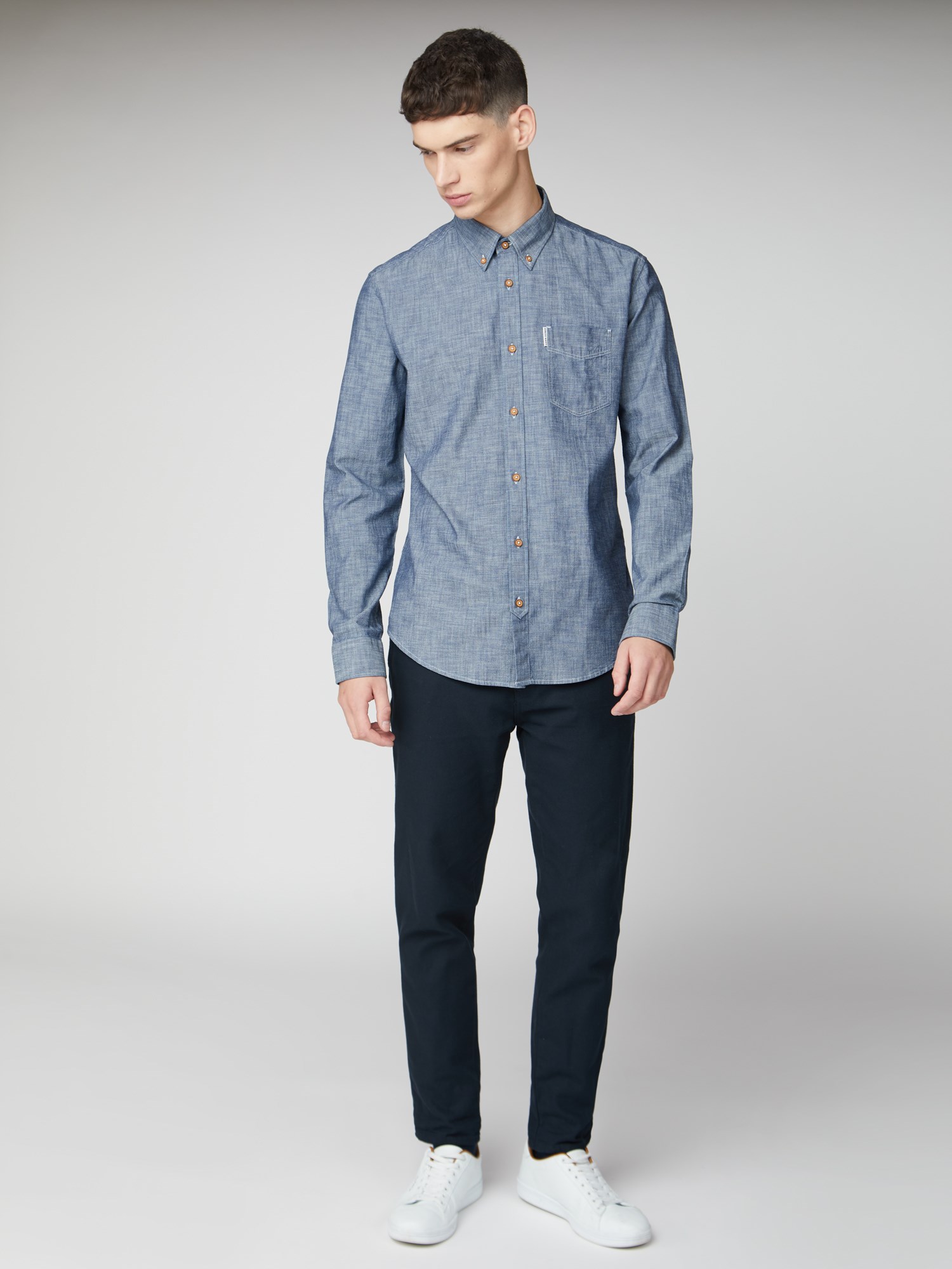 Navy Long Sleeve Chambray Shirt