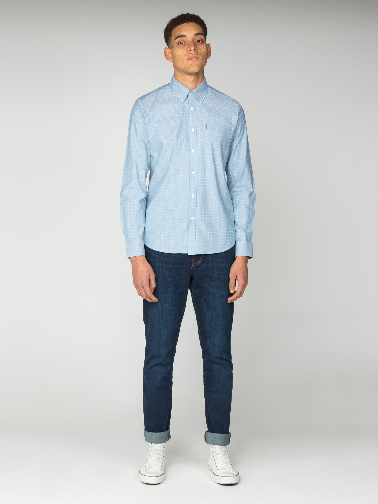 denim polka dot shirt