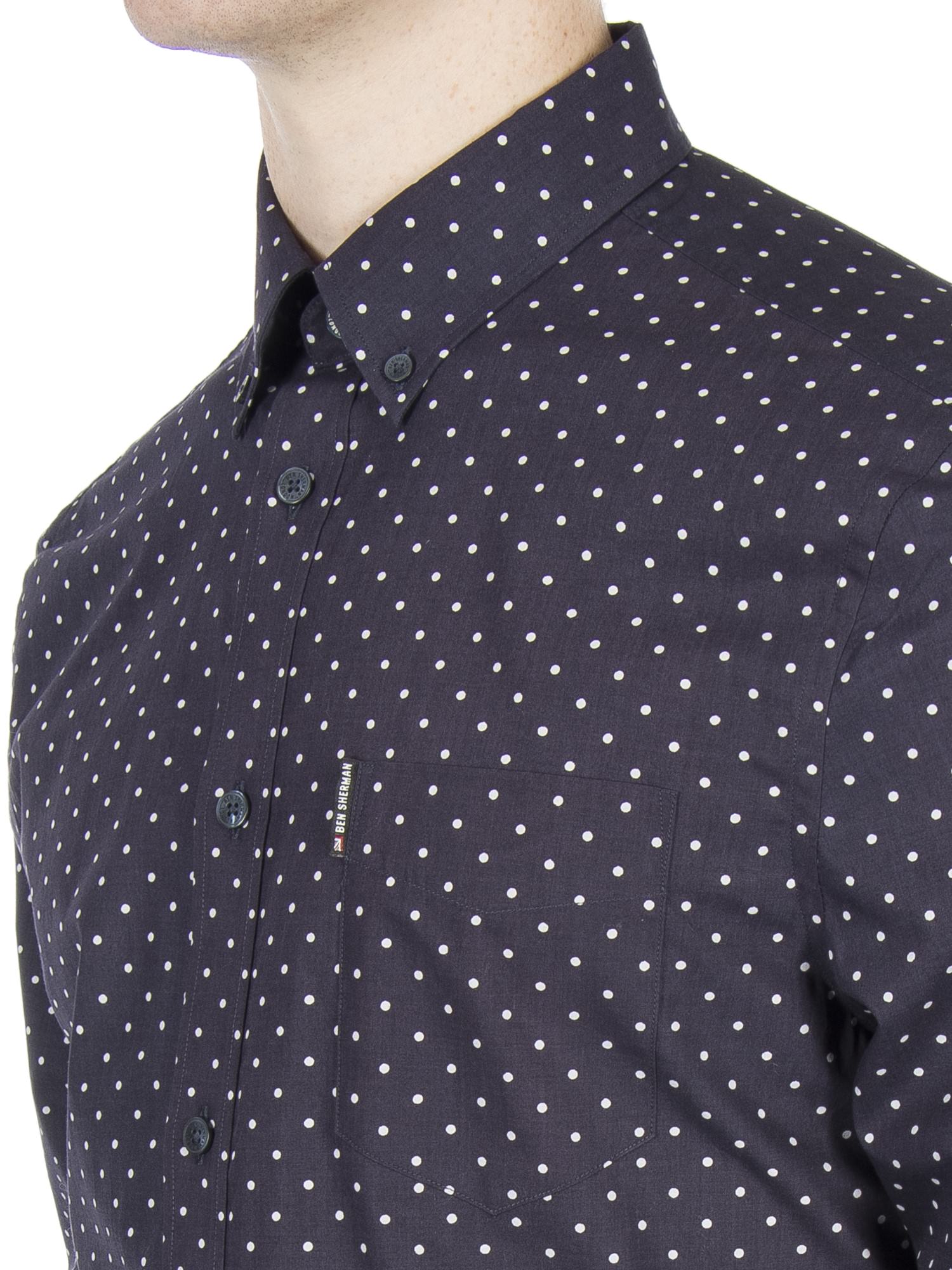 Men's Navy Long Sleeve Polka Dot Shirt | Ben Sherman | Est 1963