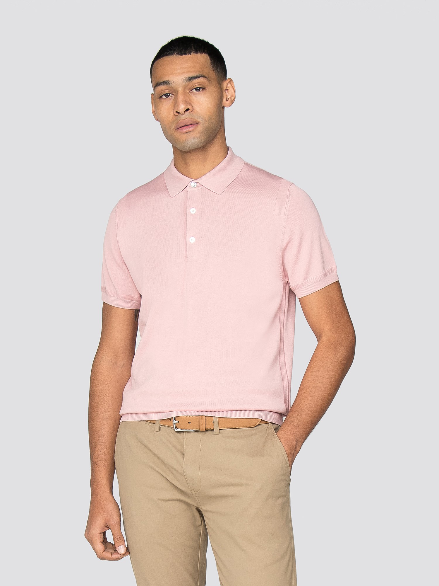 Light Pink Short Sleeve Knitted Polo Shirt