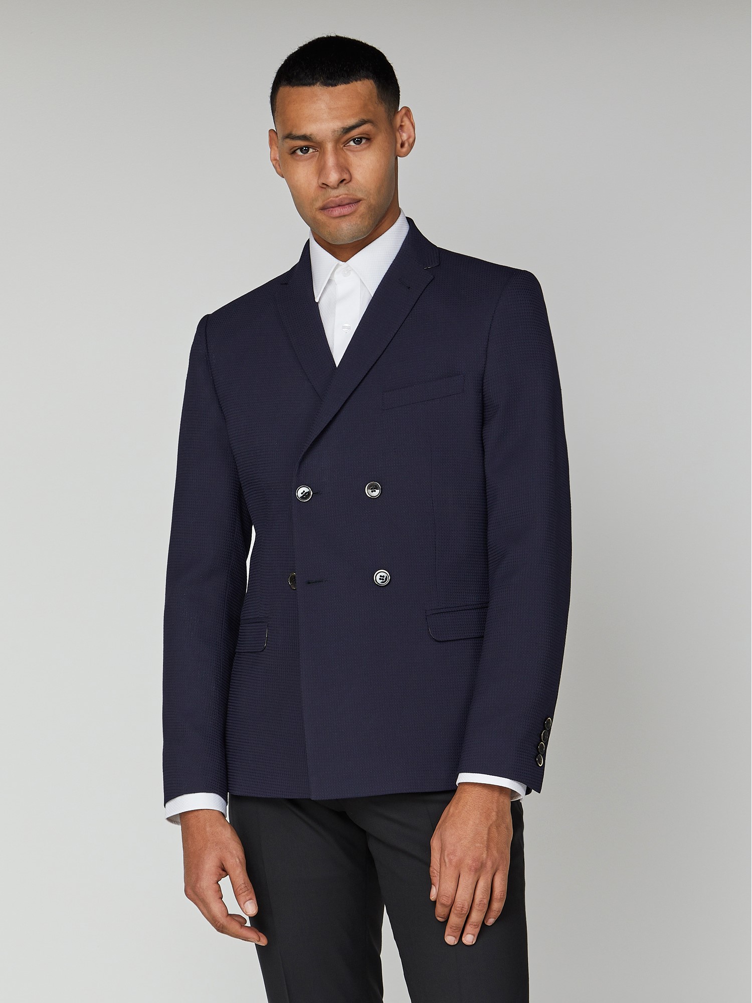 Navy Texture Double Breasted Jacket