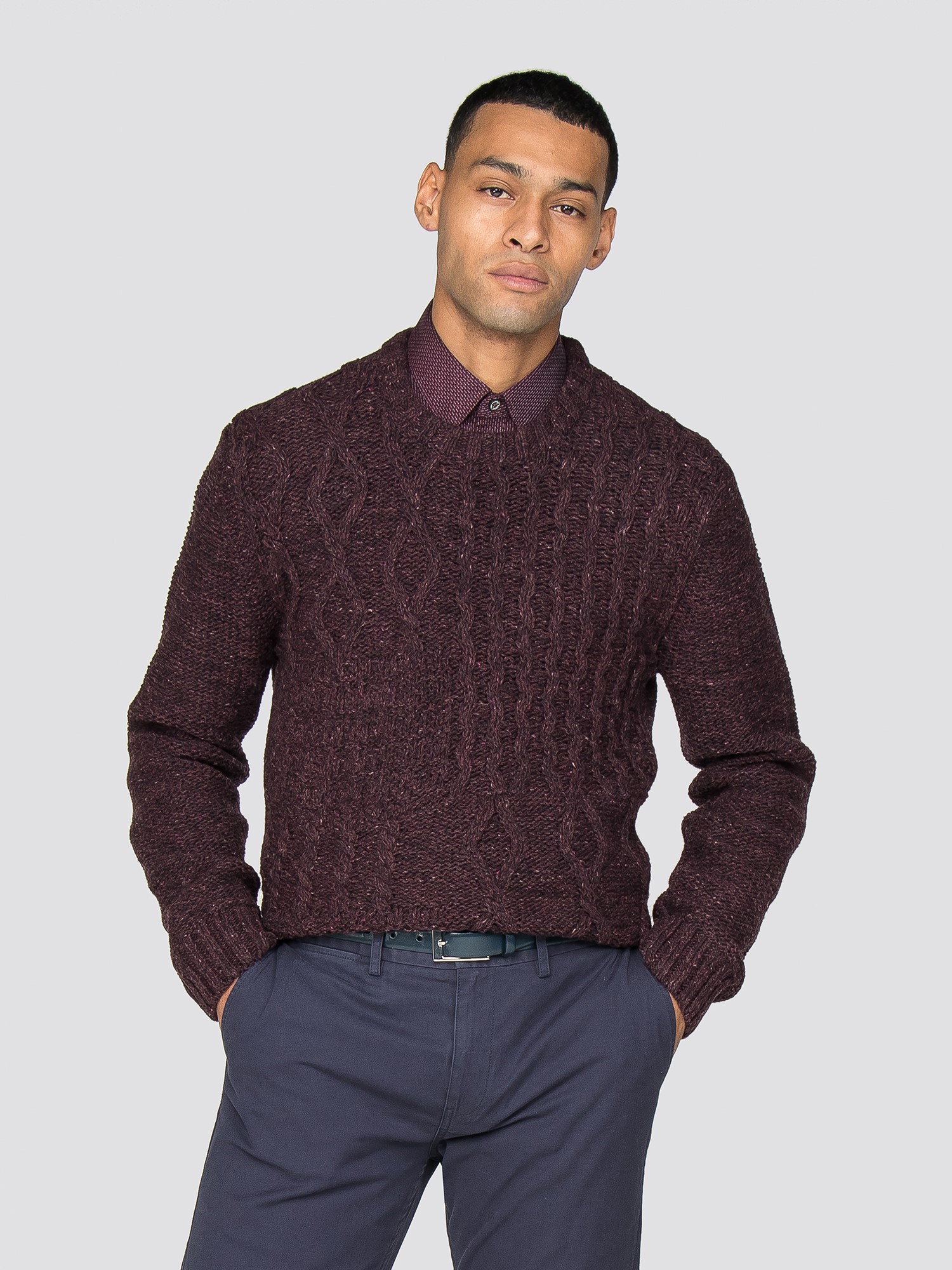 Burgundy Cableknit Crew Jumper