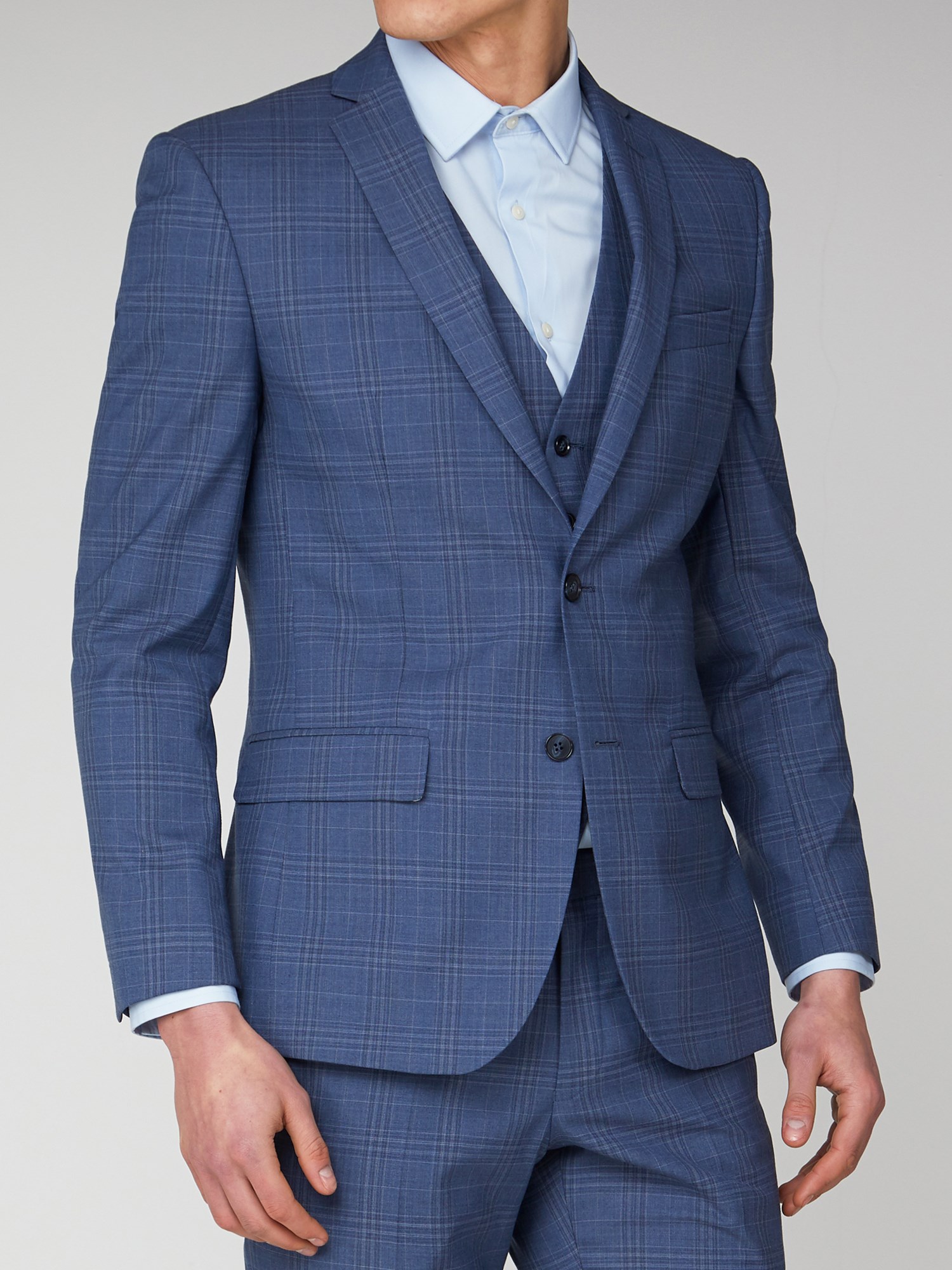 Light Blue Check Tailored Fit Suit Jacket