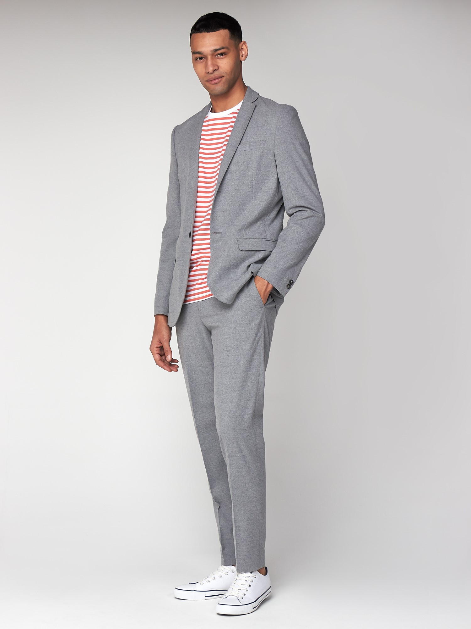 Light Grey Flannel Unstructured Slim Suit