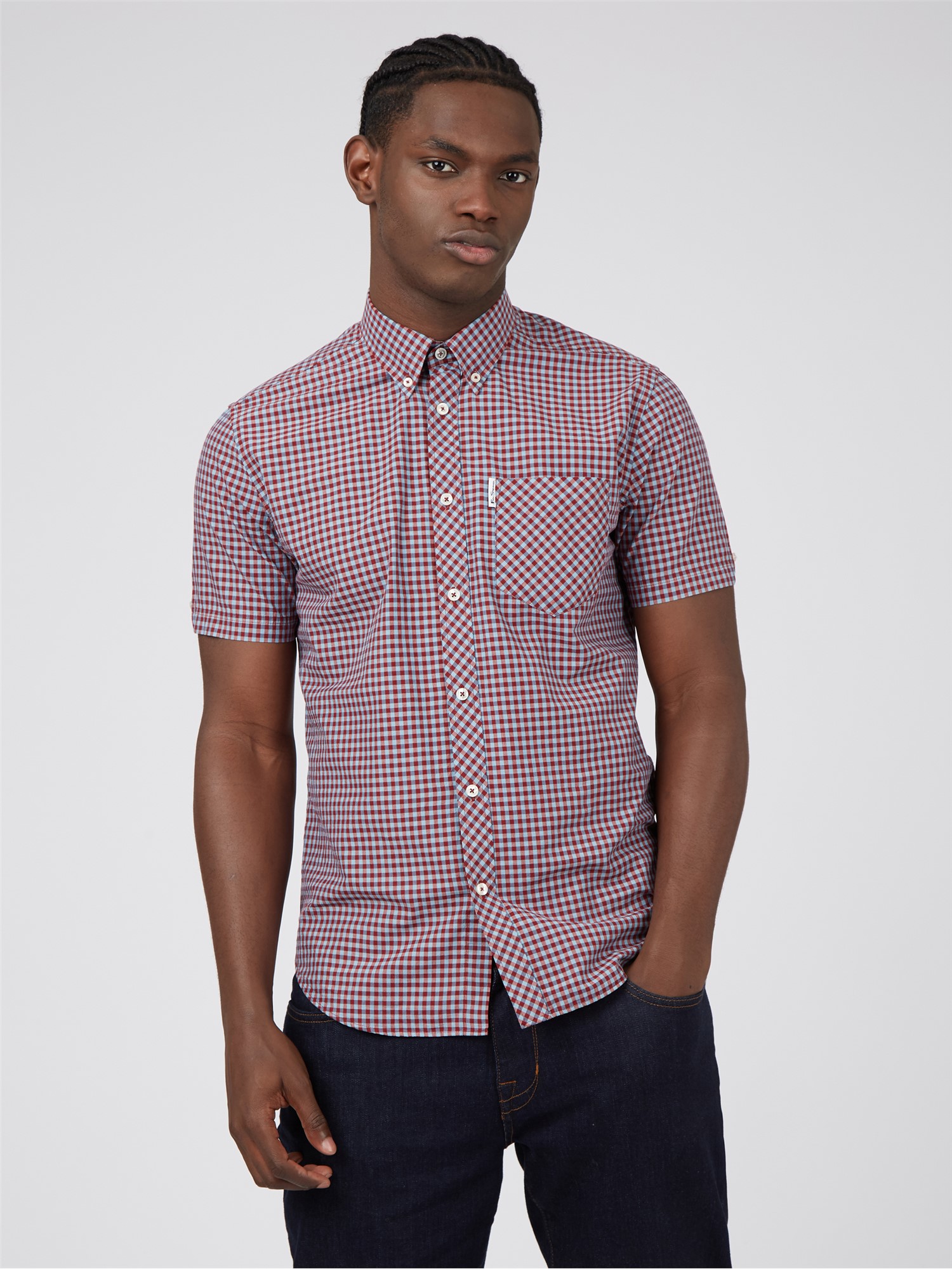 Signature Short Sleeve Gingham Shirt - Claret