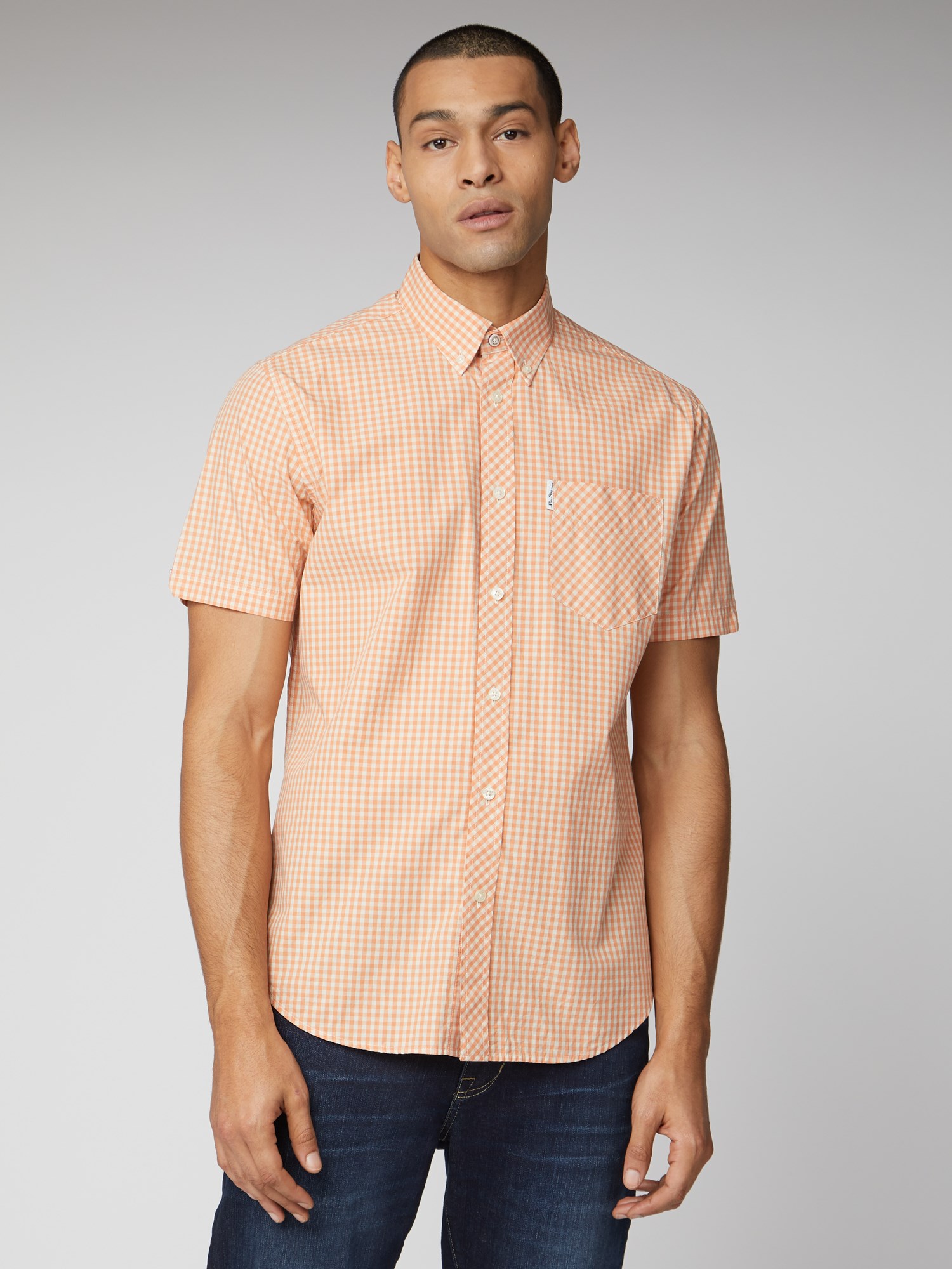 Signature Short Sleeve Gingham Shirt - Peach