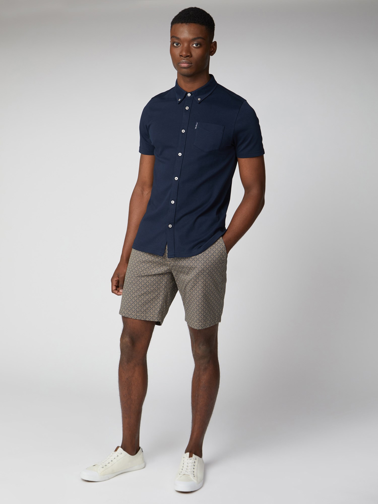 Printed Chino Shorts - Dark Navy