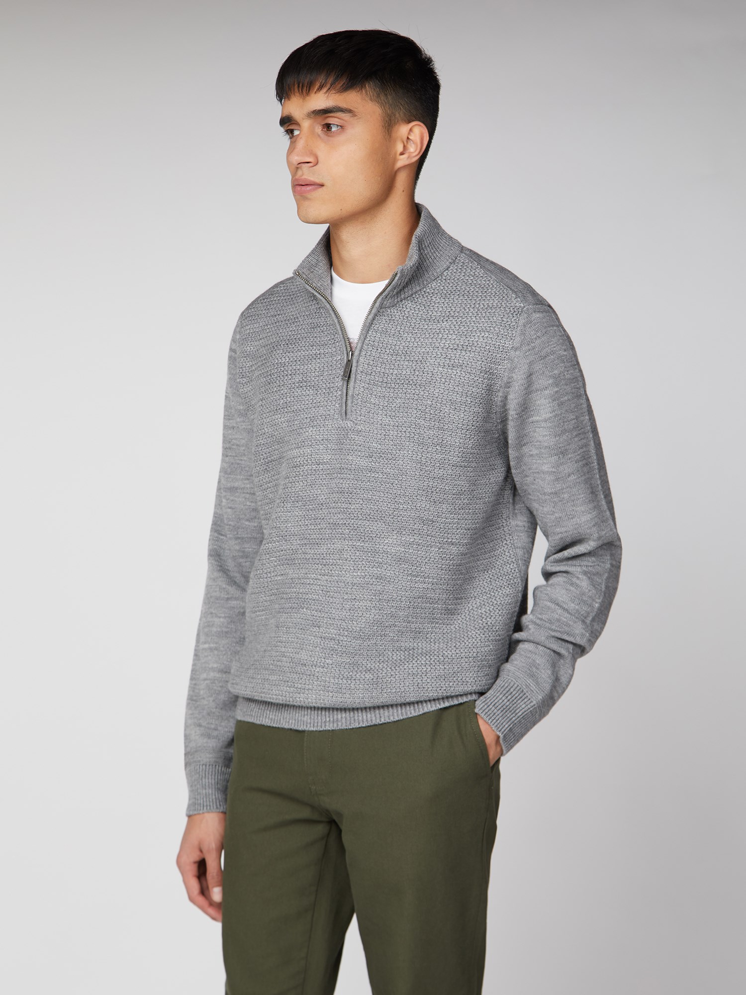 Men's Quarter Zip Grey Knit Sweater | Ben Sherman | Est 1963