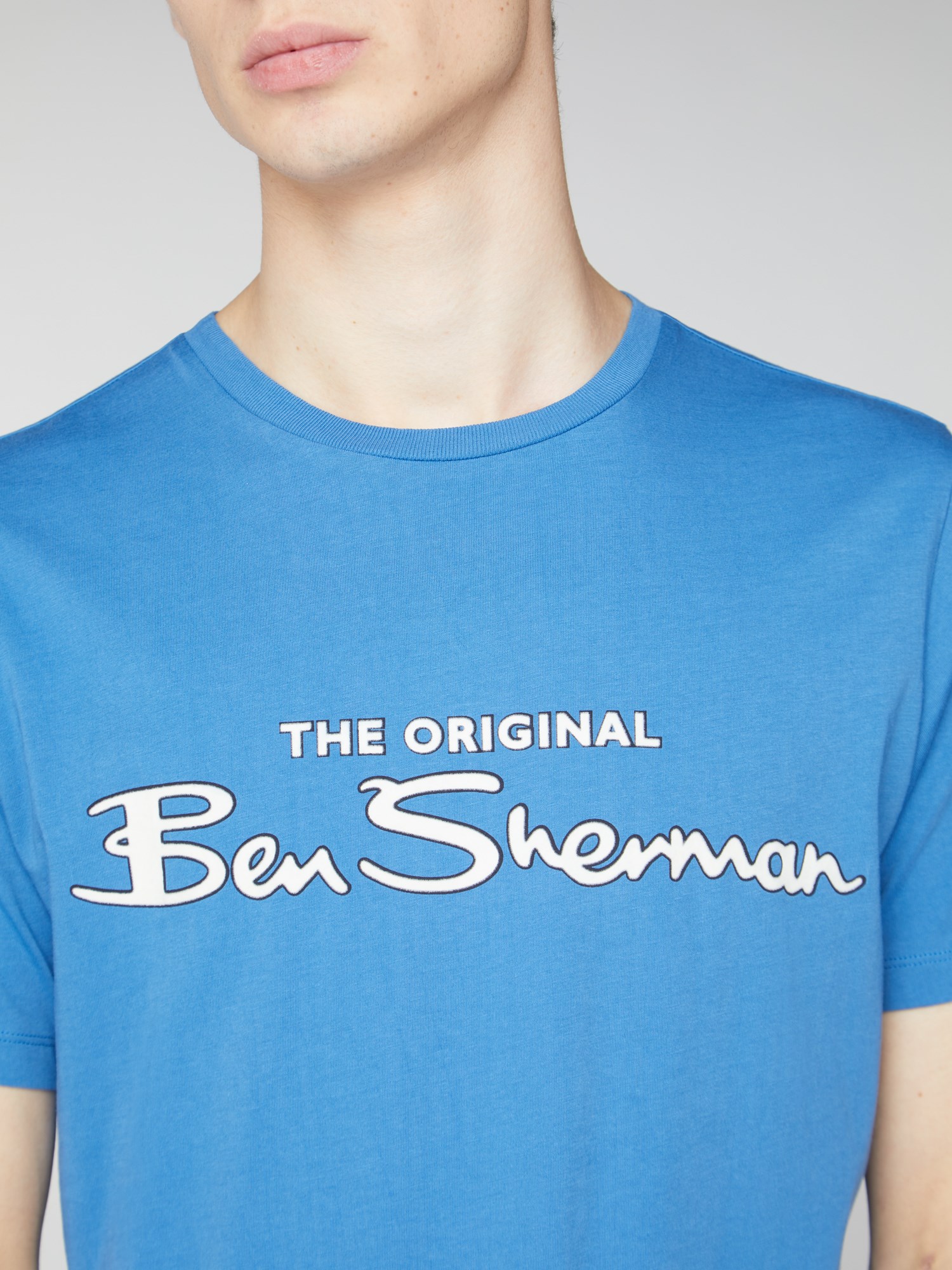 Blue Signature Flocked Logo Print T Shirt Ben Sherman Uk