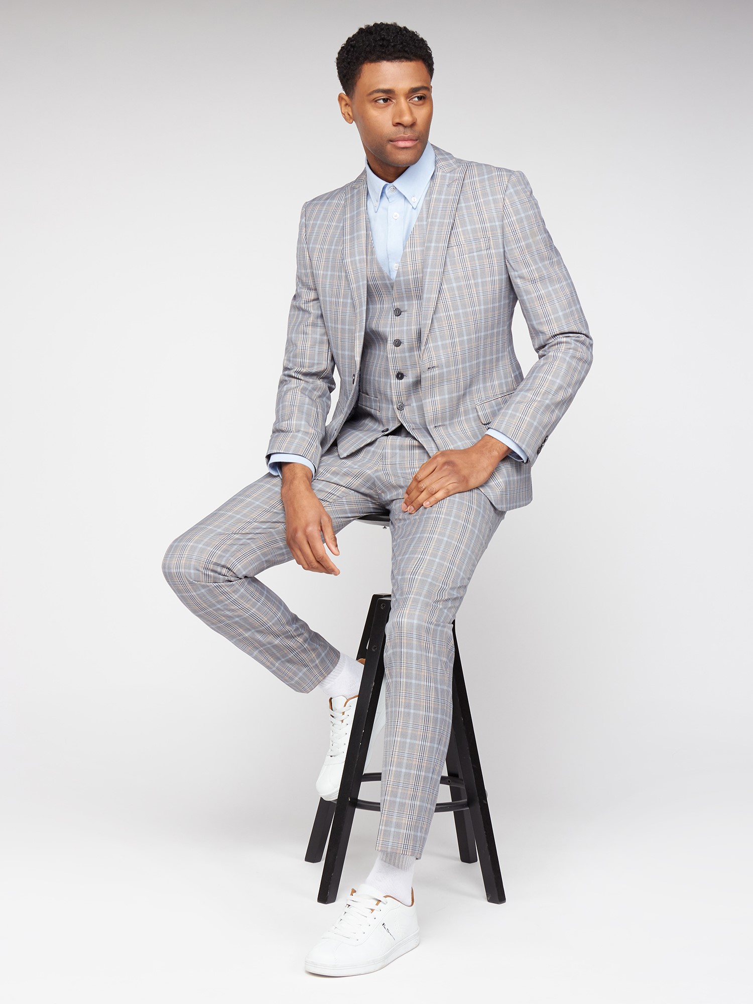 Grey Orange Bold Check Skinny Fit Suit Trousers