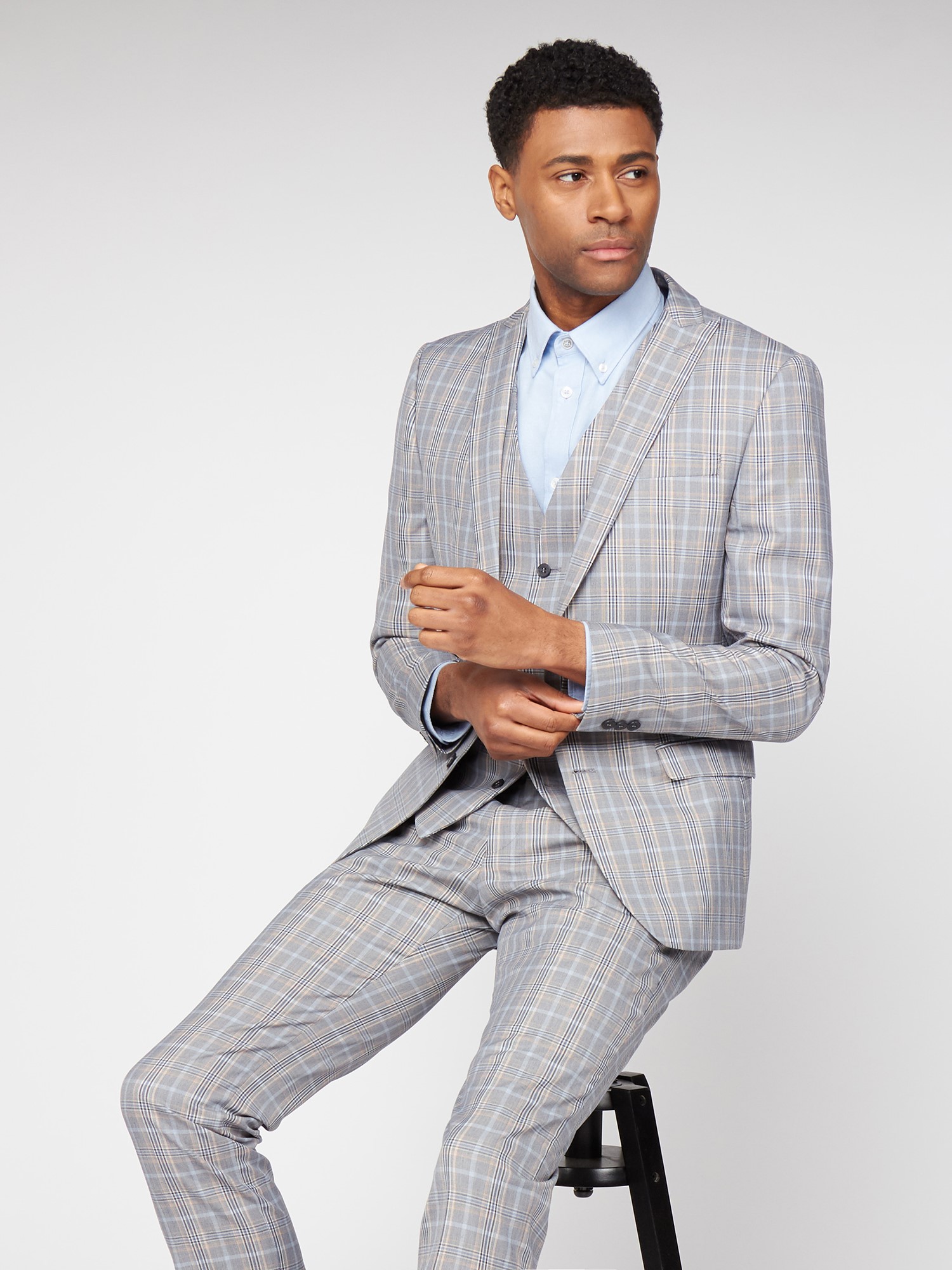 Grey Orange Bold Check Skinny Fit Suit