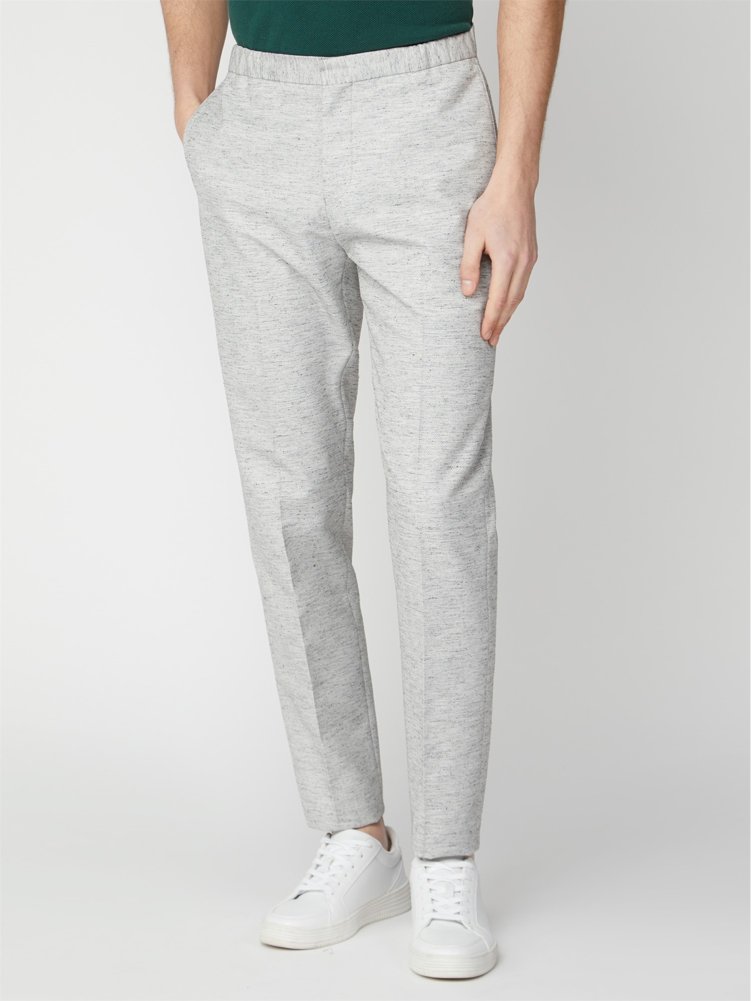 Grey Linen Texture Slim Fit Suit Trouser