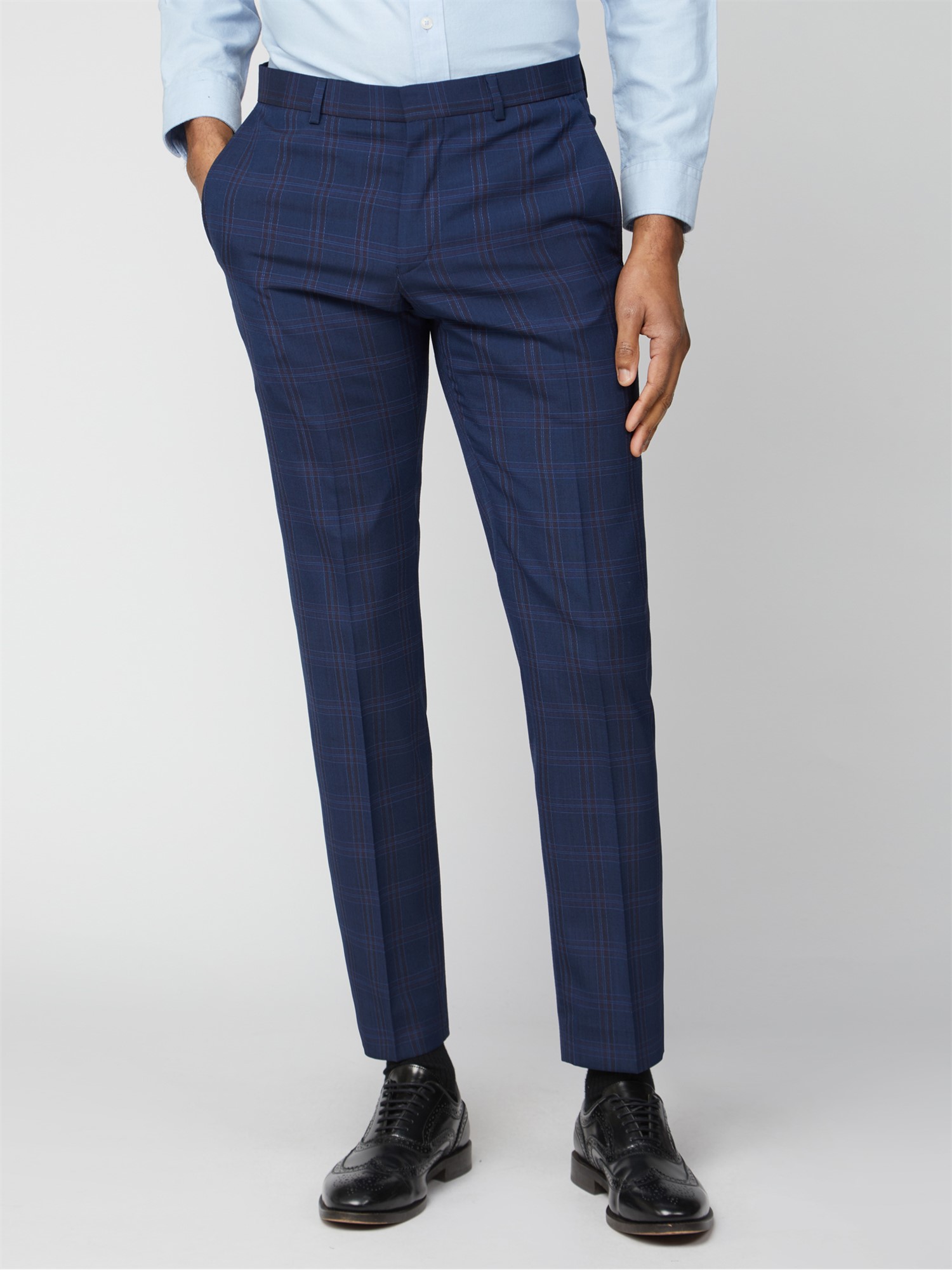 Navy Pink Bold Check Slim Fit Trousers