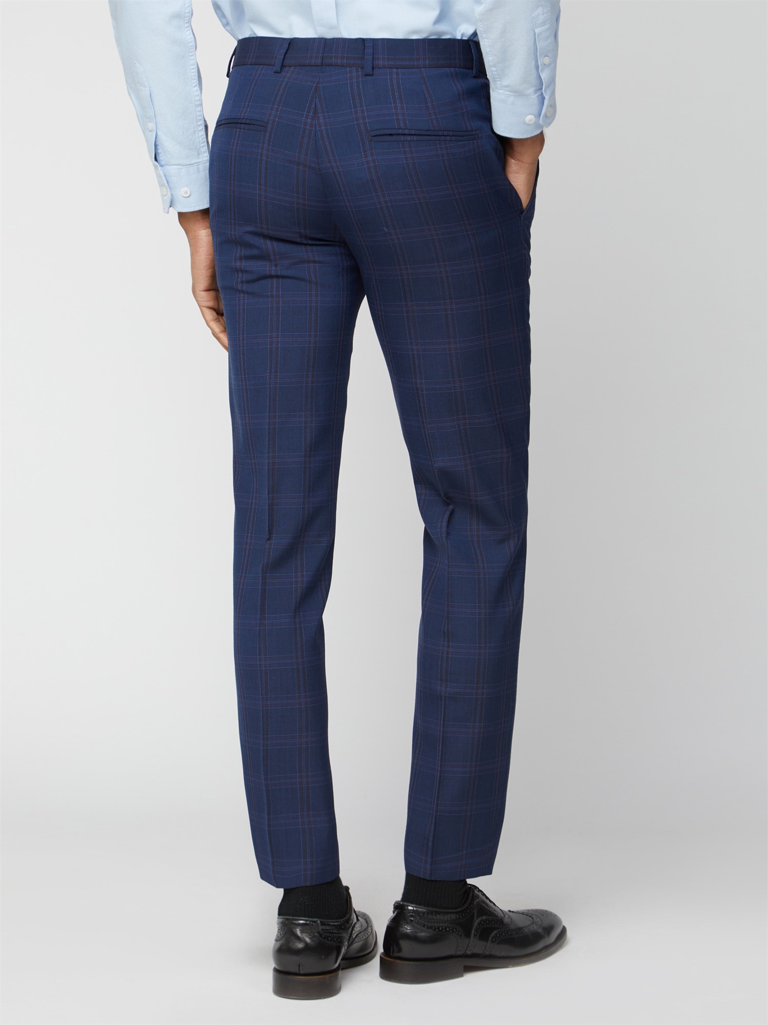 Navy Pink Bold Check Slim Fit Trousers