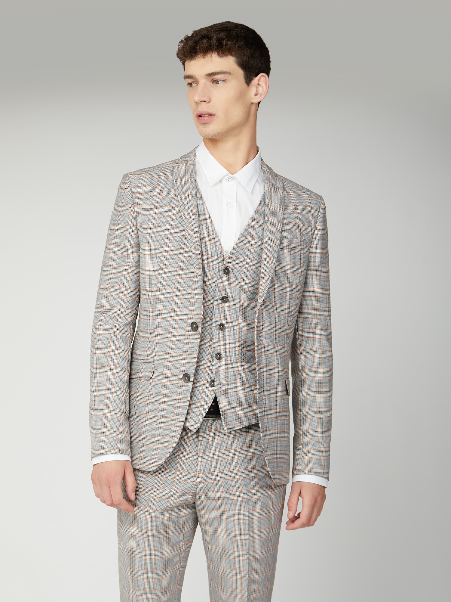 Grey Orange Prince of Wales Check Skinny Fit Suit 