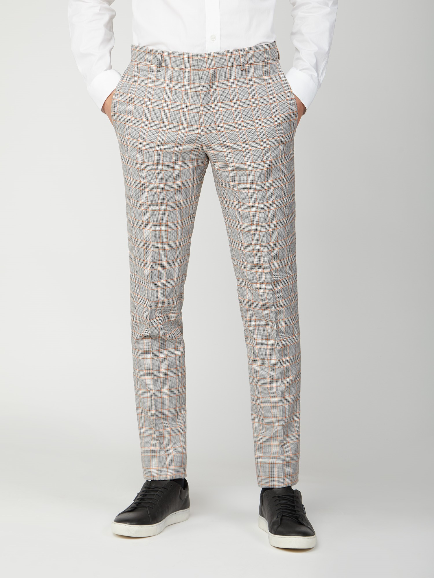 Grey Orange Prince of Wales Check Skinny Fit Trouser