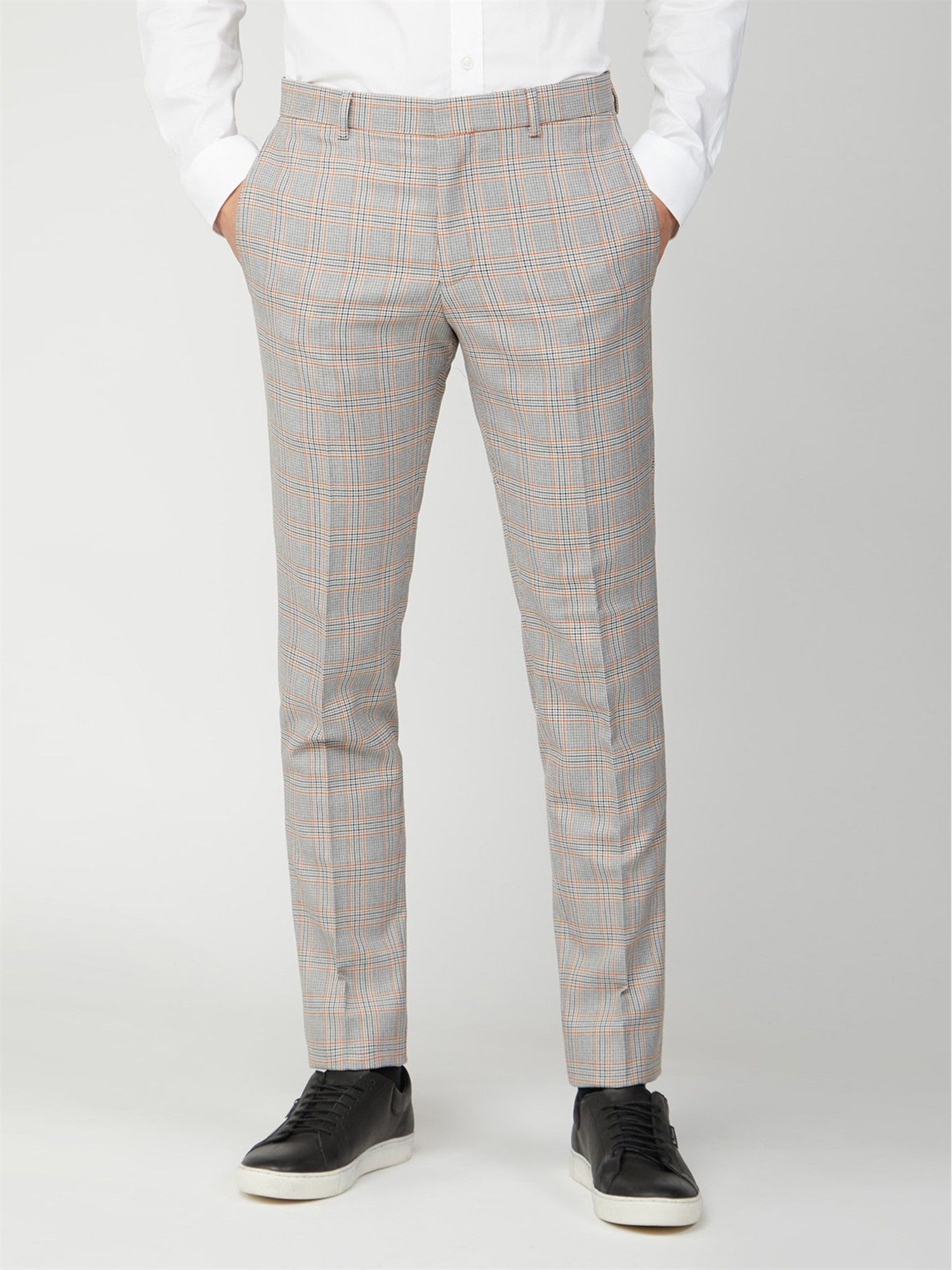 Grey Orange Prince of Wales Check Skinny Fit Suit Trouser