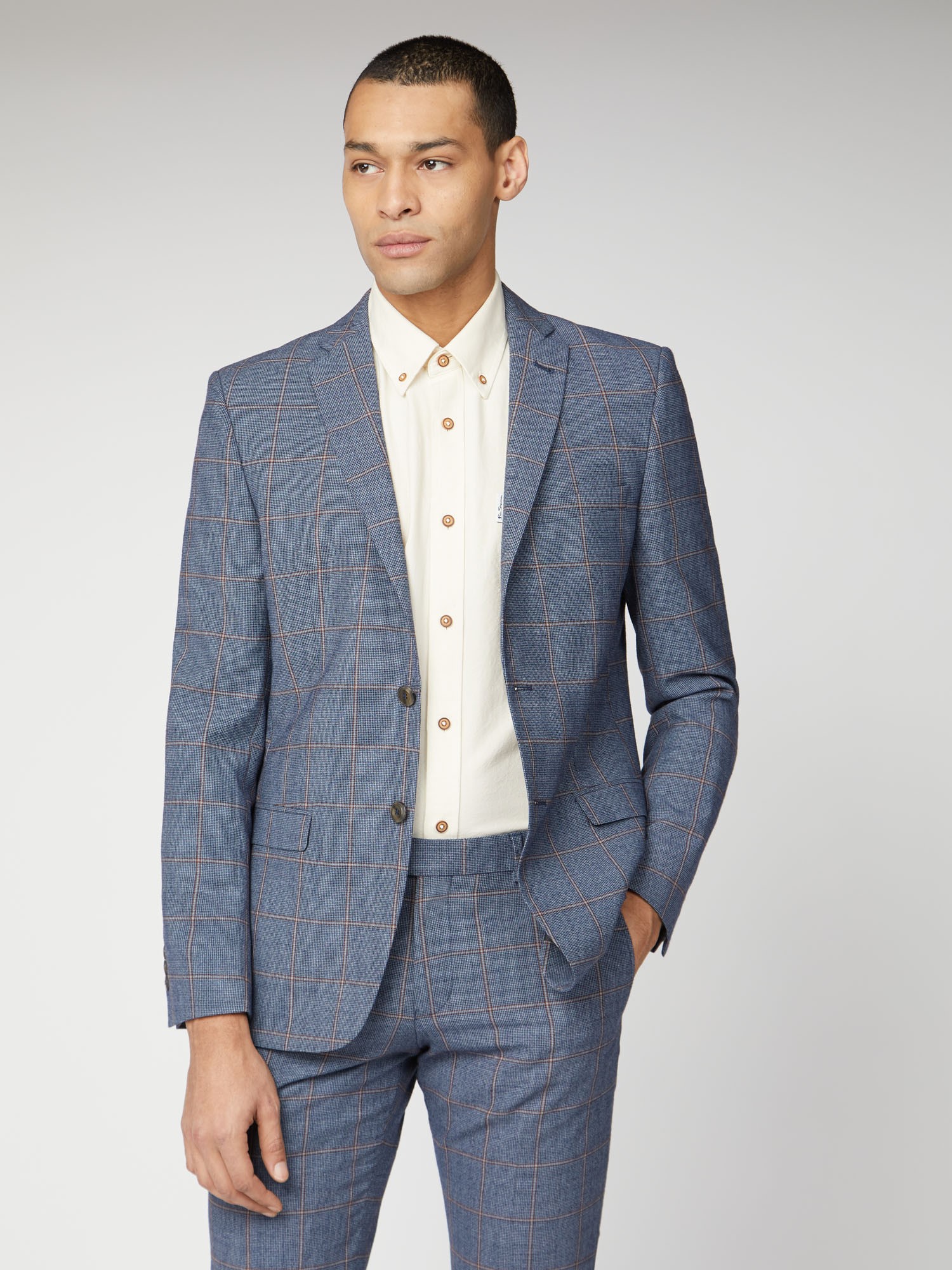 Blue & Rust Windowpane Check Tailored Suit