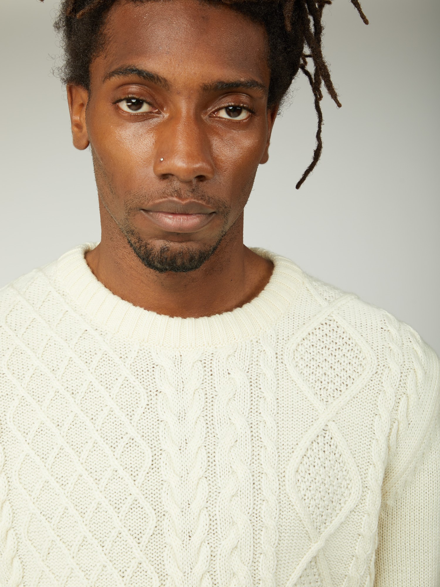 Ivory White Cableknit Crew Neck Jumper | Ben Sherman | Est 1963