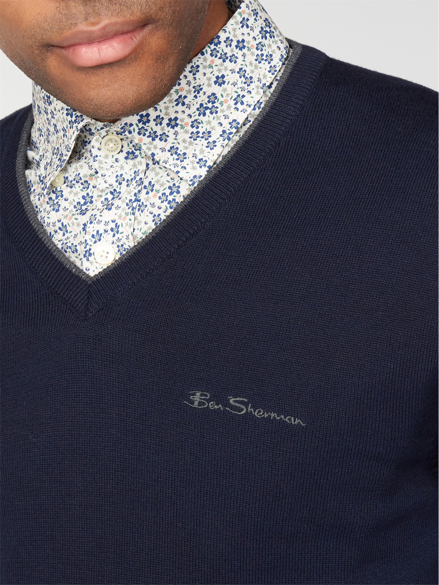 Navy Core Cotton V-Neck Jumper