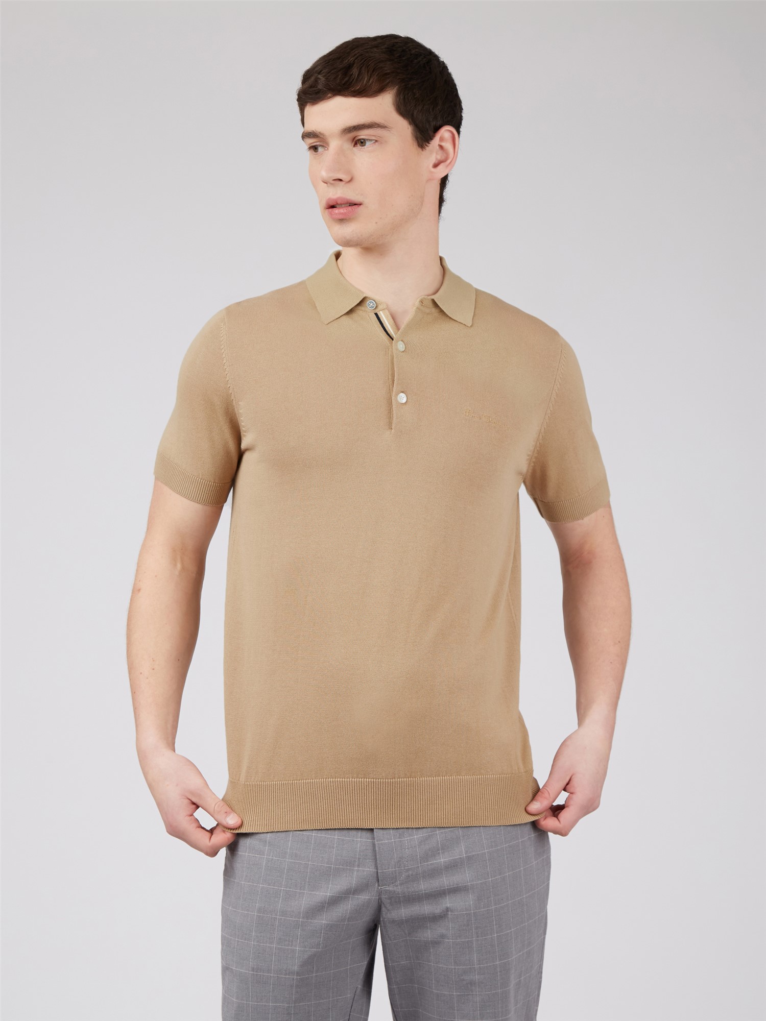 Signature Knitted Polo Shirt - Sand