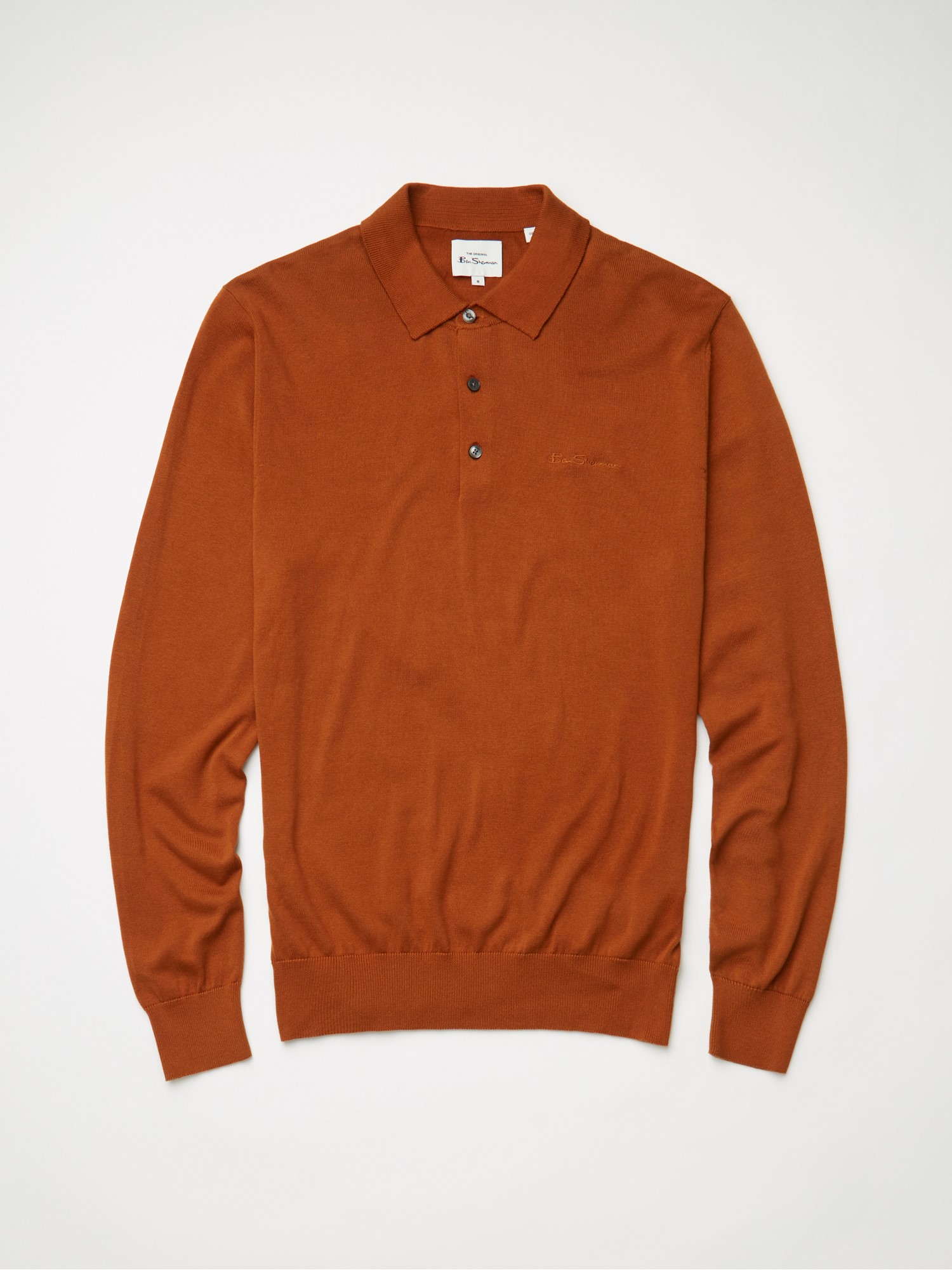 Long Sleeve Knitted Polo Shirt - Caramel