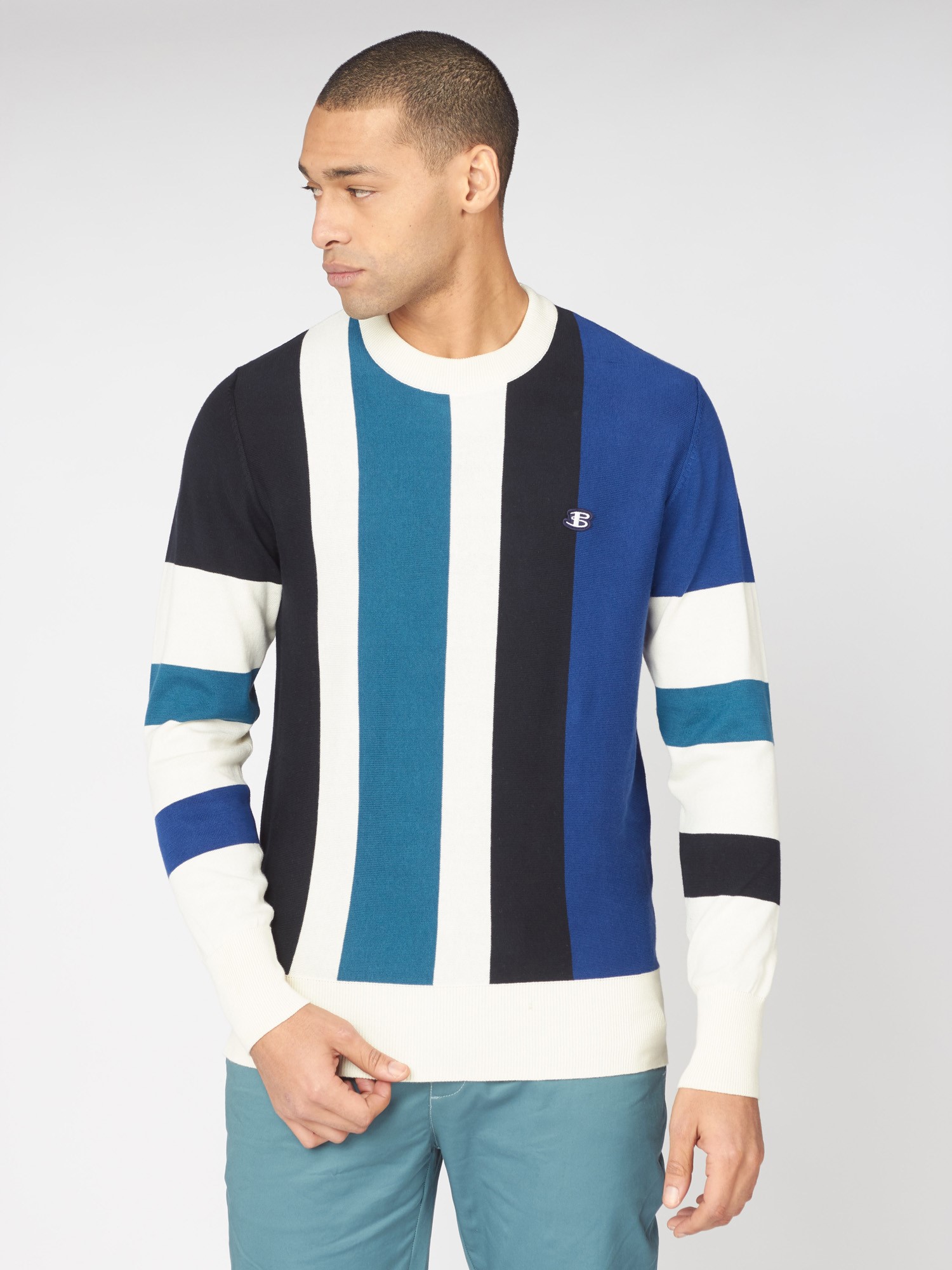 Marine Vertical Stripe Crew Neck Jumper