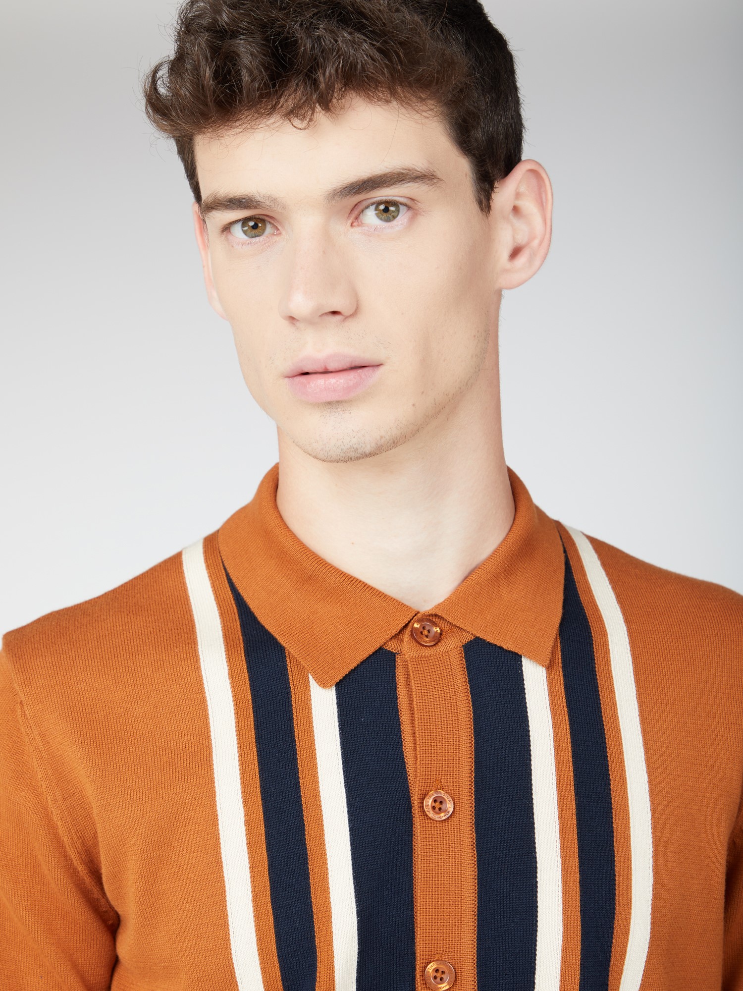 Button Through Stripe Knit Polo